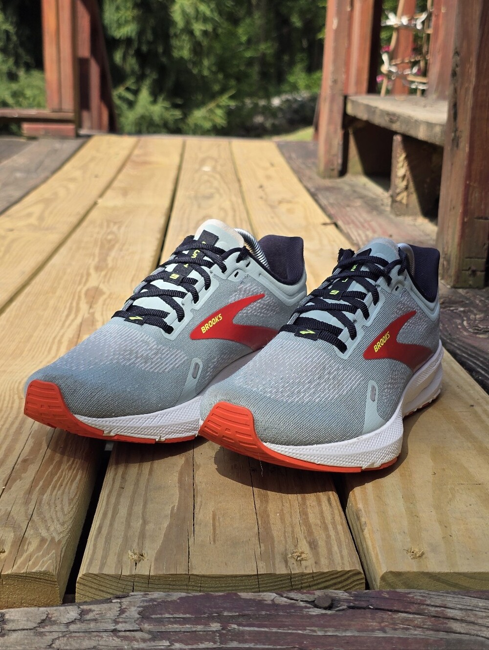 Brooks, Mens Launch 9, Blue Surf, Black, Cherry Tomato, Running Shoes, Sz 8.5